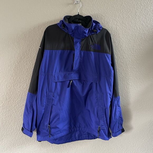 Vintage The North Face Windbreaker Jacket Mens Large Blue Black 1/4 Pullover - Picture 1 of 15